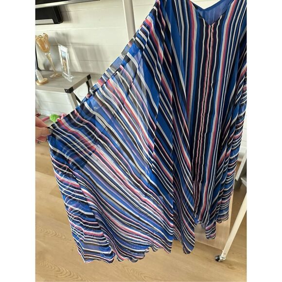 BEBE Dress Striped Blue Coral Black Sheer Sun Dress w Pockets & V Neck Women’s X - Picture 5 of 9